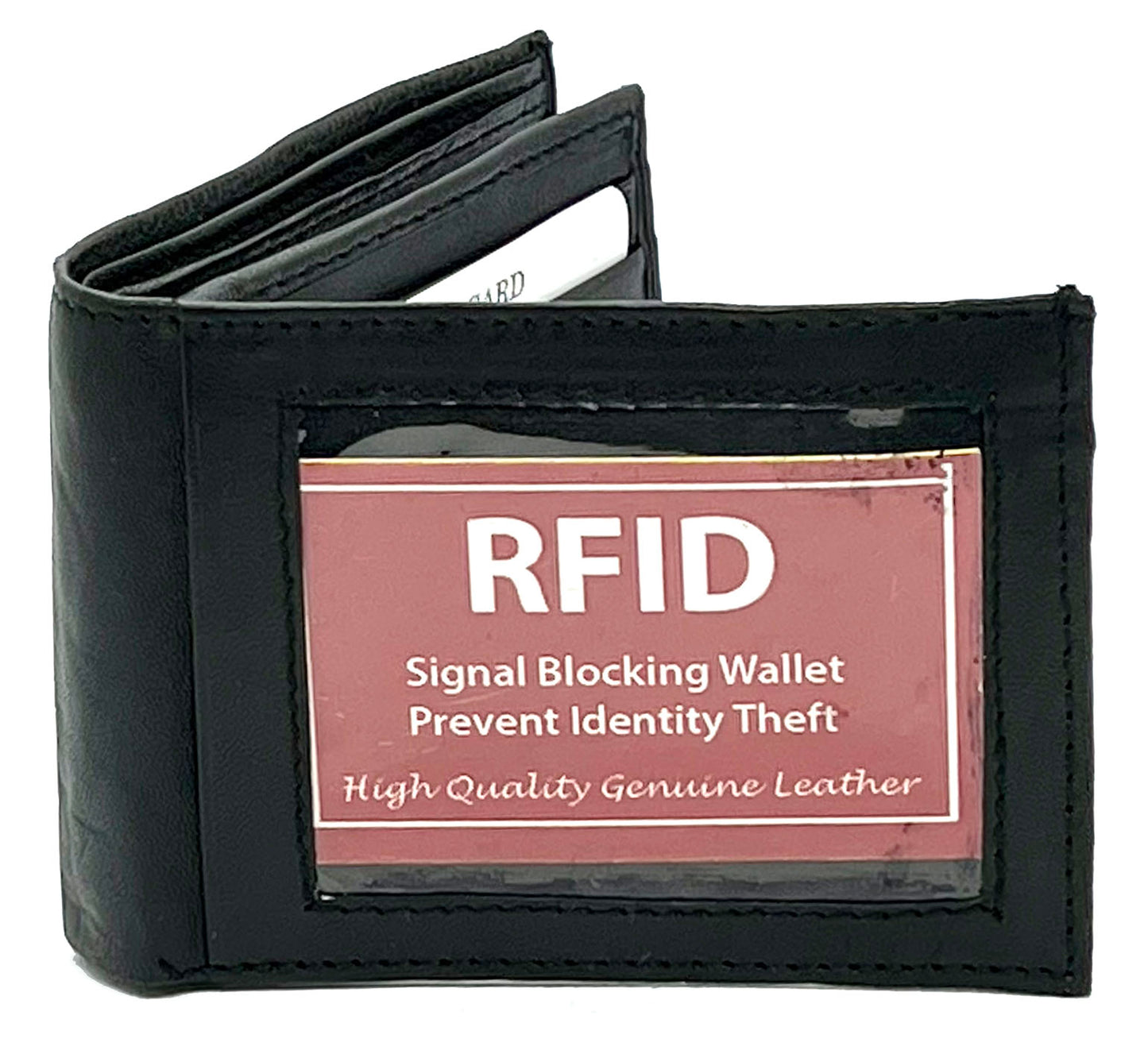 RFID Blocking Genuine Leather Men's Bifold Wallet Center Flap Credit Card Holder ID Badge