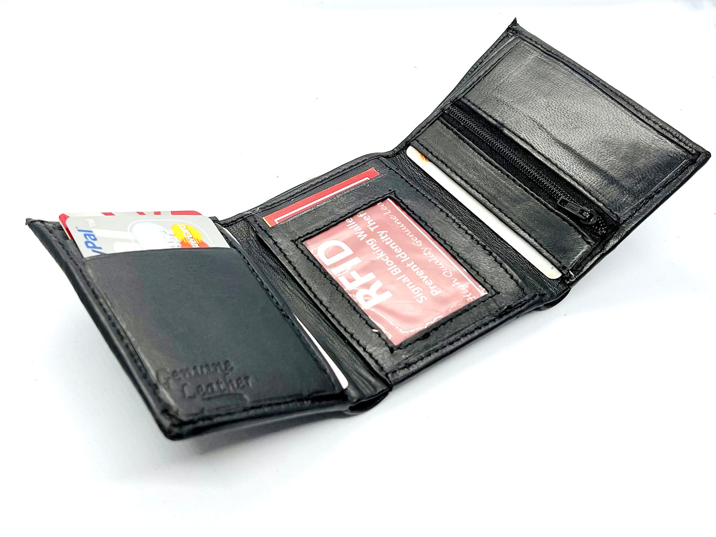 RFID Blocking Genuine Leather Men's Trifold Wallet Credit Card Holder Coin Purse Change Pocket