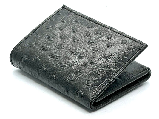 Genuine Leather Ostrich Print Men's Trifold Wallet Credit Card Holder ID Window