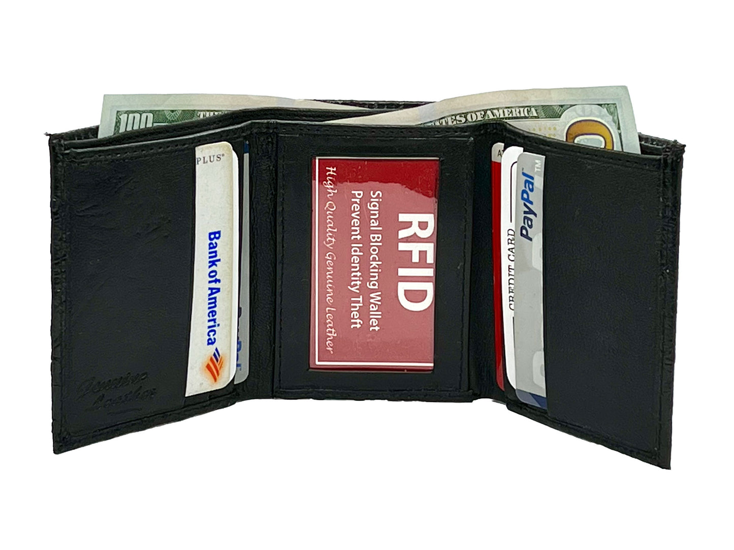Genuine Leather Ostrich Print Men's Trifold Wallet Credit Card Holder ID Window