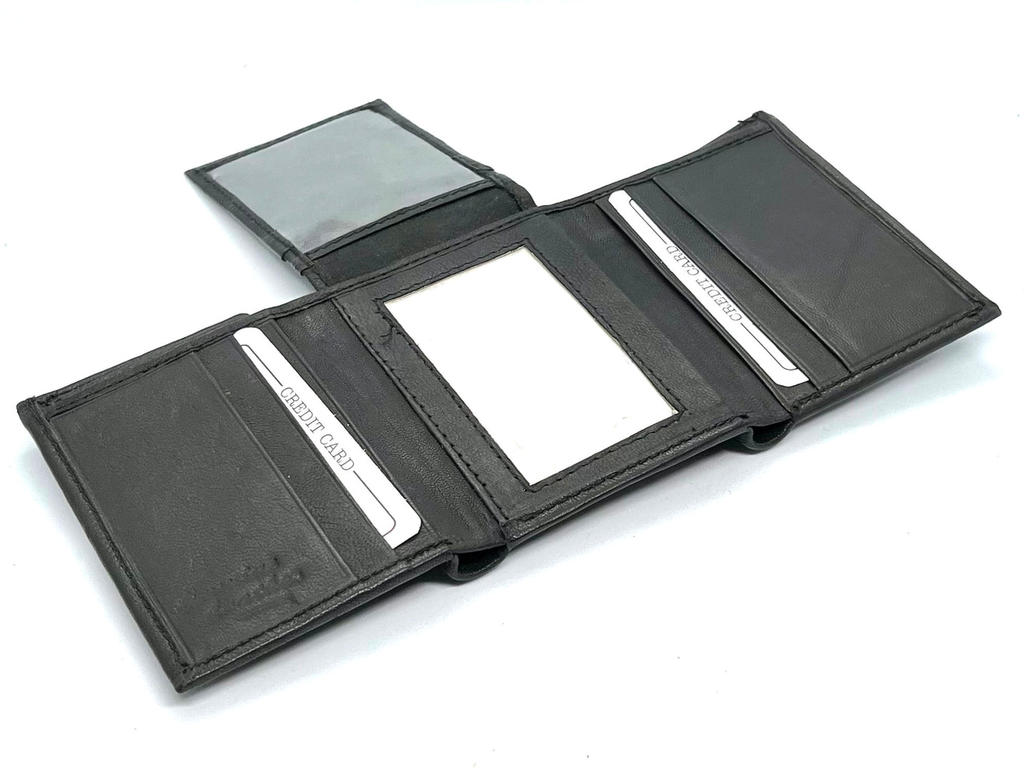 Genuine Leather Men's Trifold Wallet Credit Card Holder ID Window Flap Top