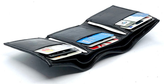 RFID Blocking Genuine Leather Men's Trifold Wallet Credit Card Holder ID Window