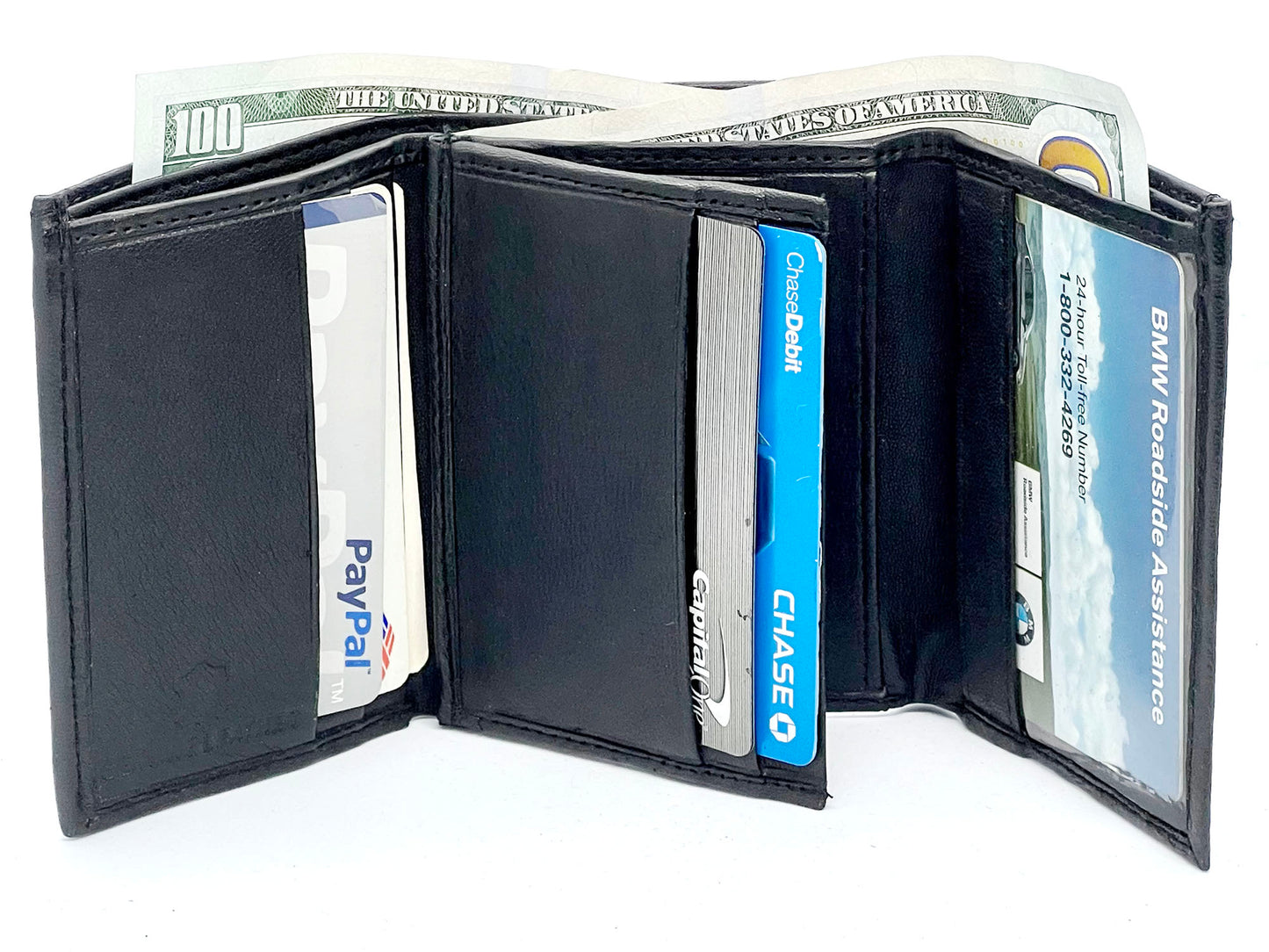RFID Blocking Genuine Leather Men's Trifold Wallet Credit Card Holder ID Window Center Flap