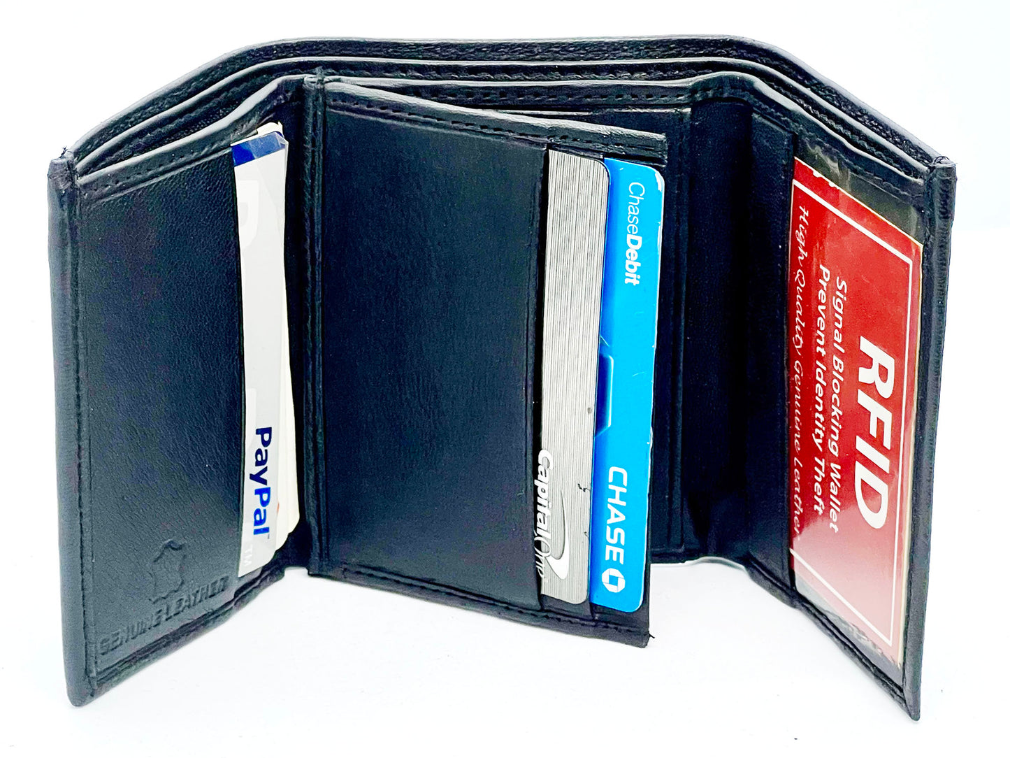 RFID Blocking Genuine Leather Men's Trifold Wallet Credit Card Holder ID Window Center Flap