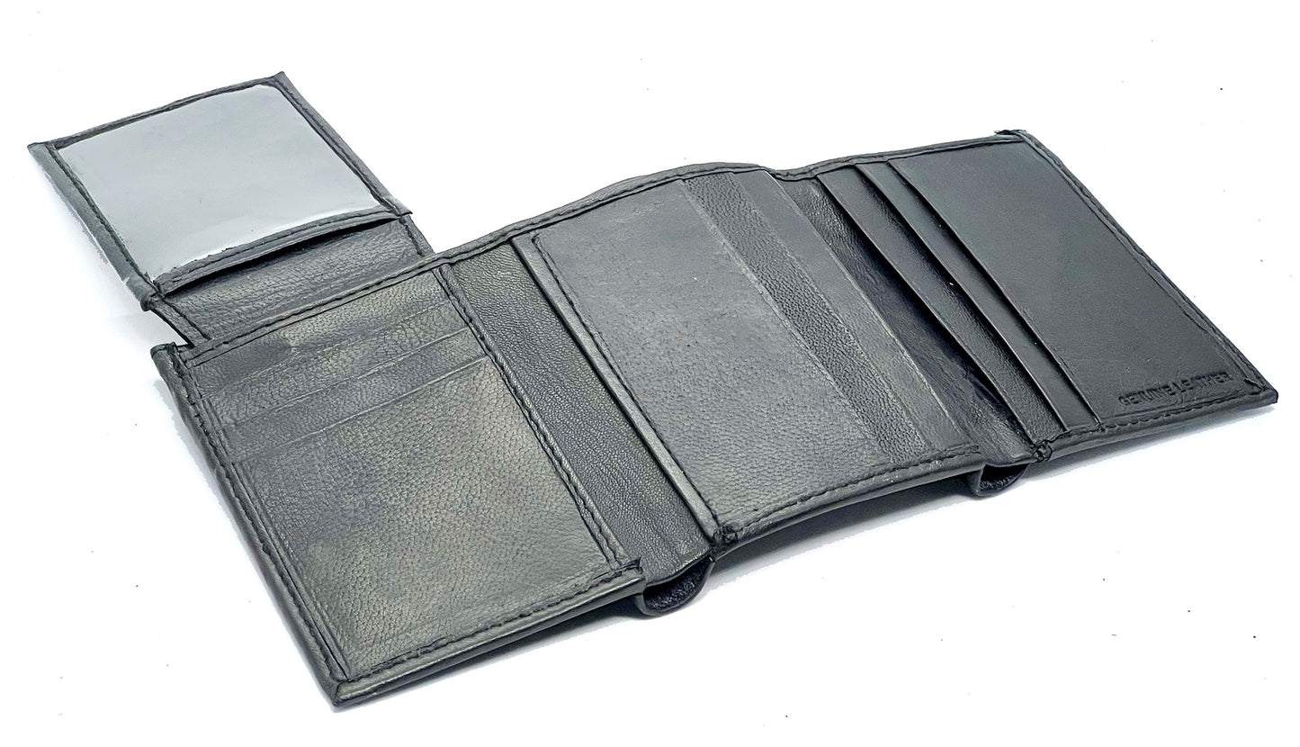 Genuine Leather Mens Trifold Wallet Thin Flap Top ID Credit Card Holder