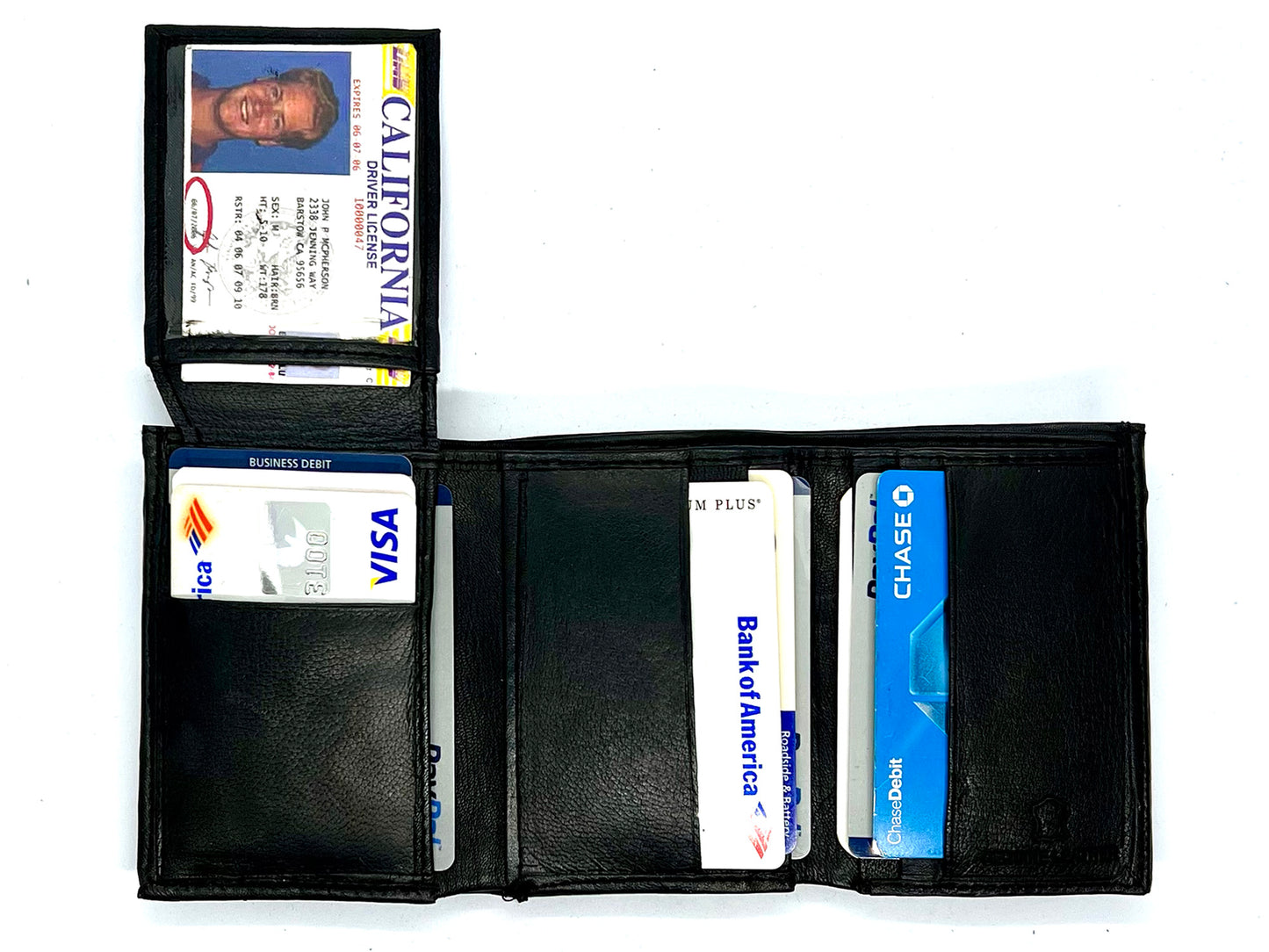 Genuine Leather Mens Trifold Wallet Thin Flap Top ID Credit Card Holder