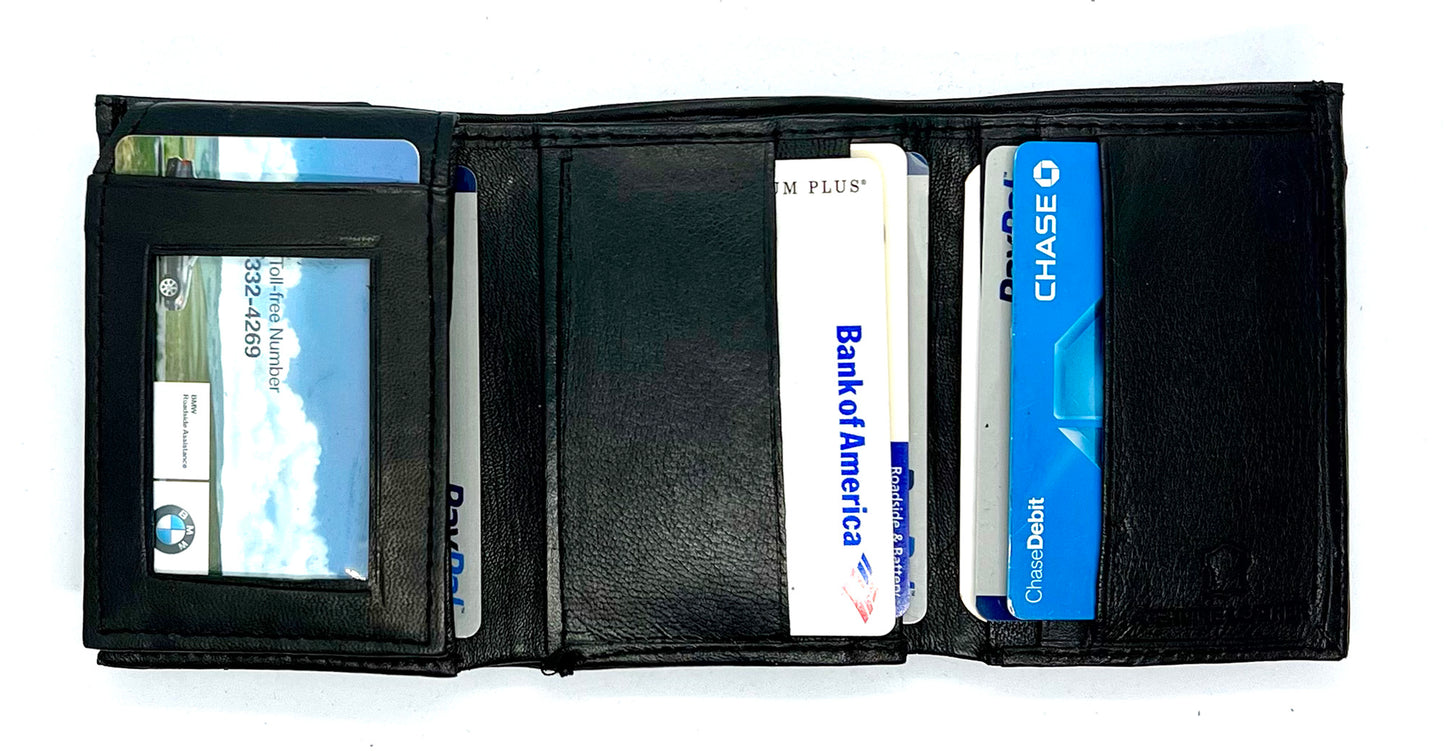 Genuine Leather Mens Trifold Wallet Thin Flap Top ID Credit Card Holder