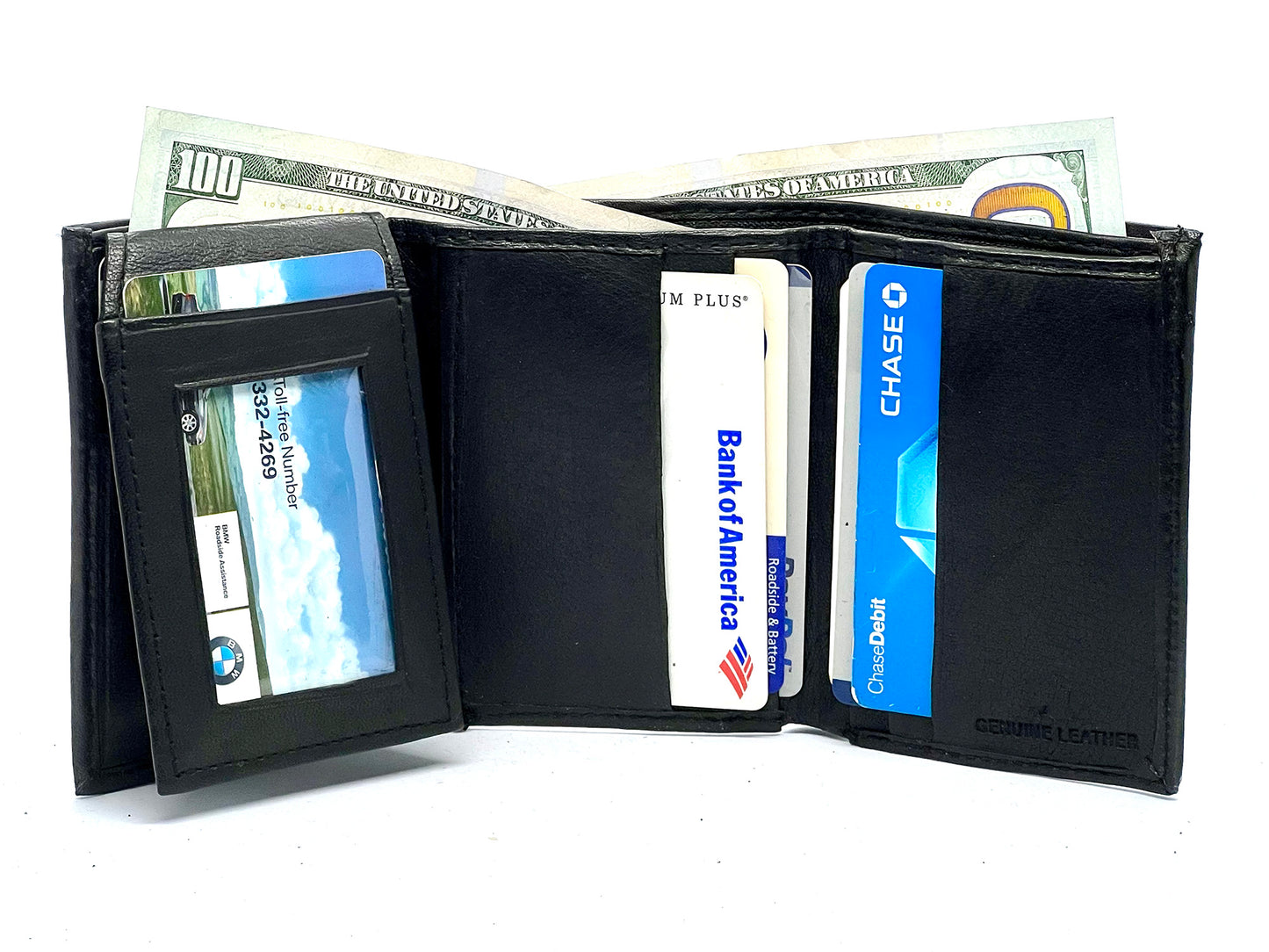 Genuine Leather Mens Trifold Wallet Thin Flap Top ID Credit Card Holder