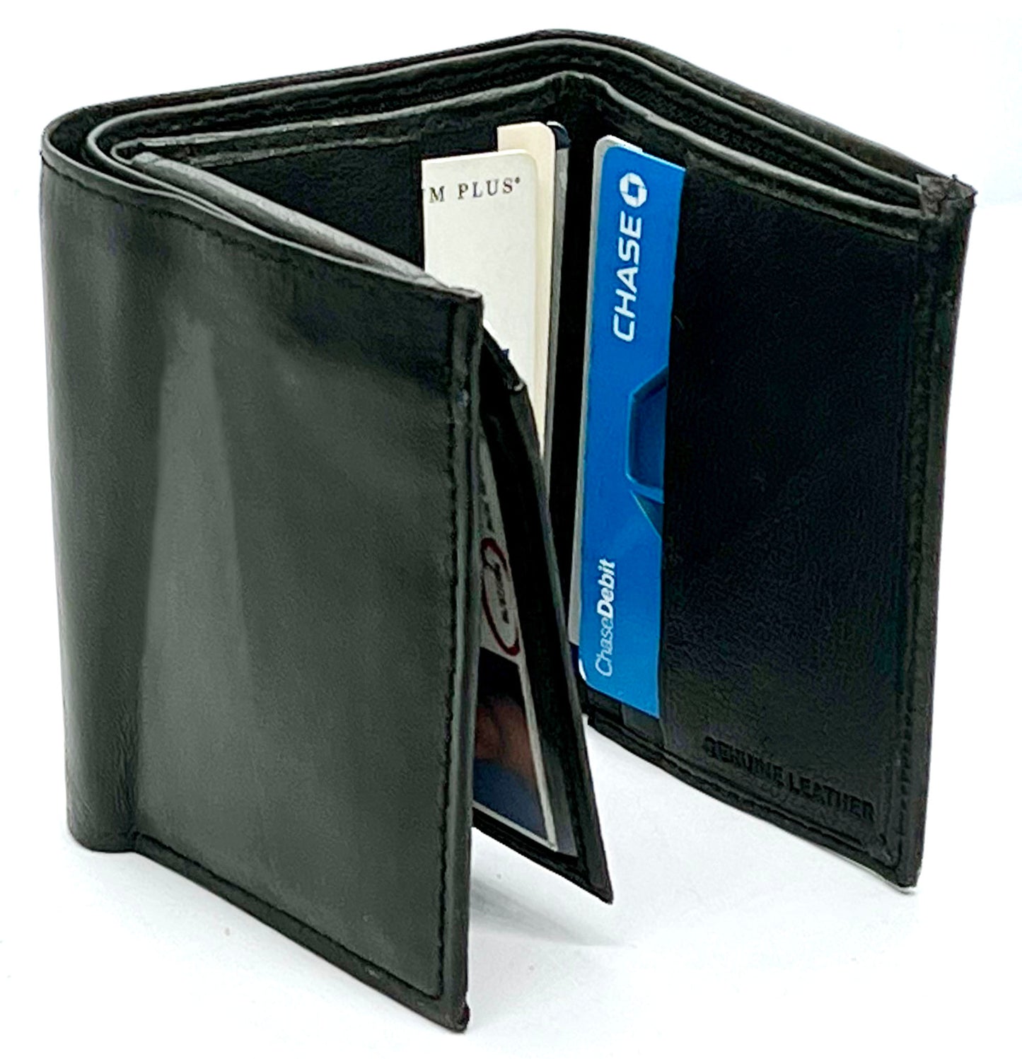 Genuine Leather Mens Trifold Wallet Thin Flap Top ID Credit Card Holder
