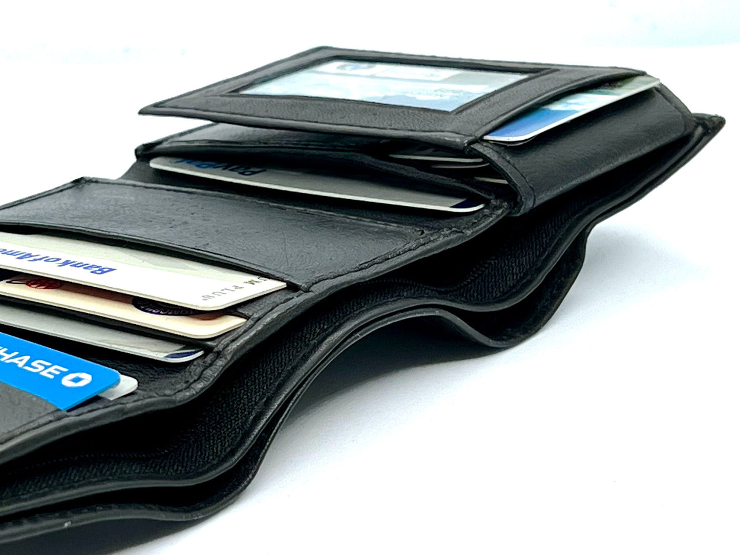 Genuine Leather Mens Trifold Wallet Thin Flap Top ID Credit Card Holder