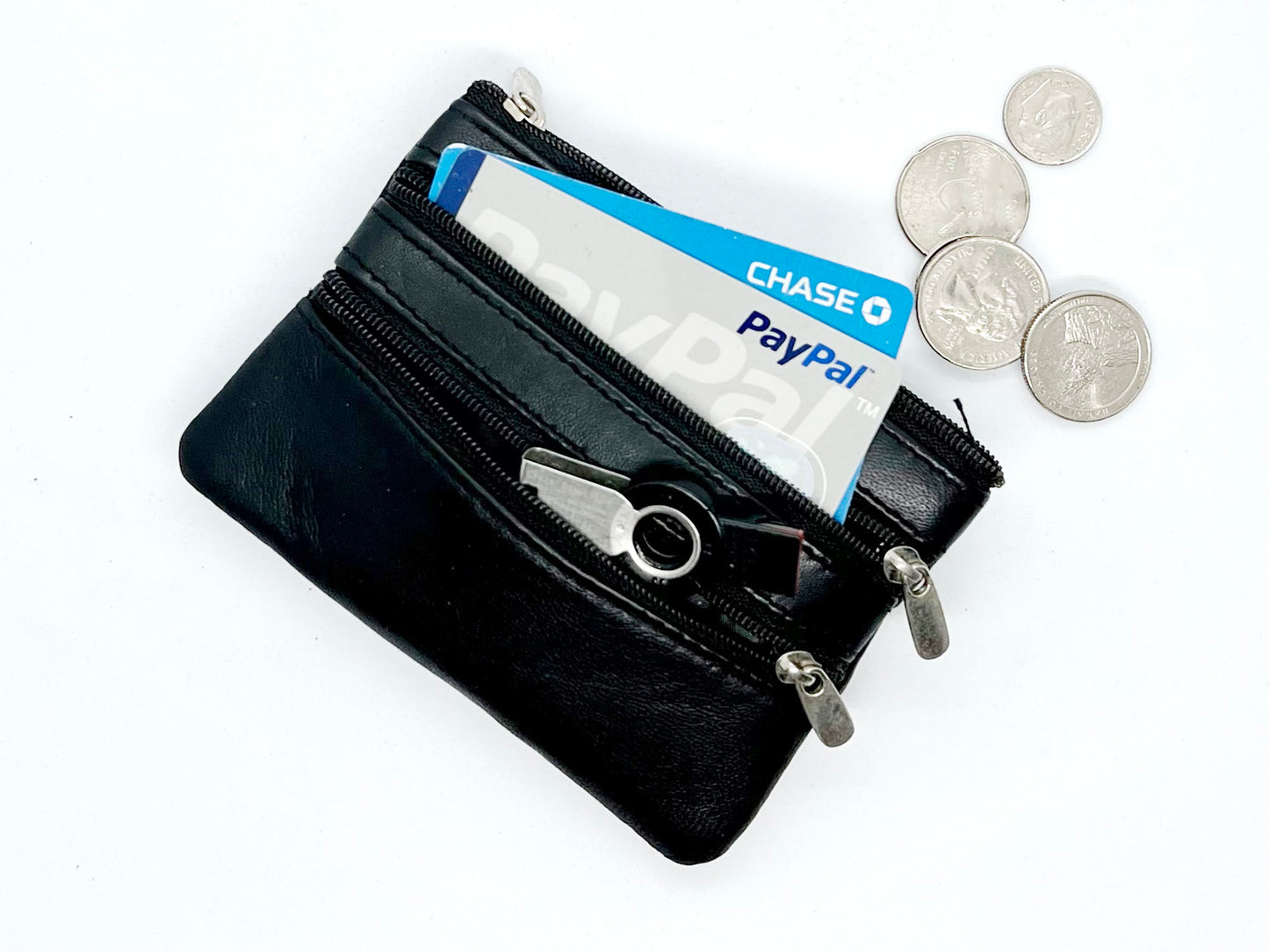Genuine Leather Coin Purse Keyring Zip Pocket Card Holder Key Chain