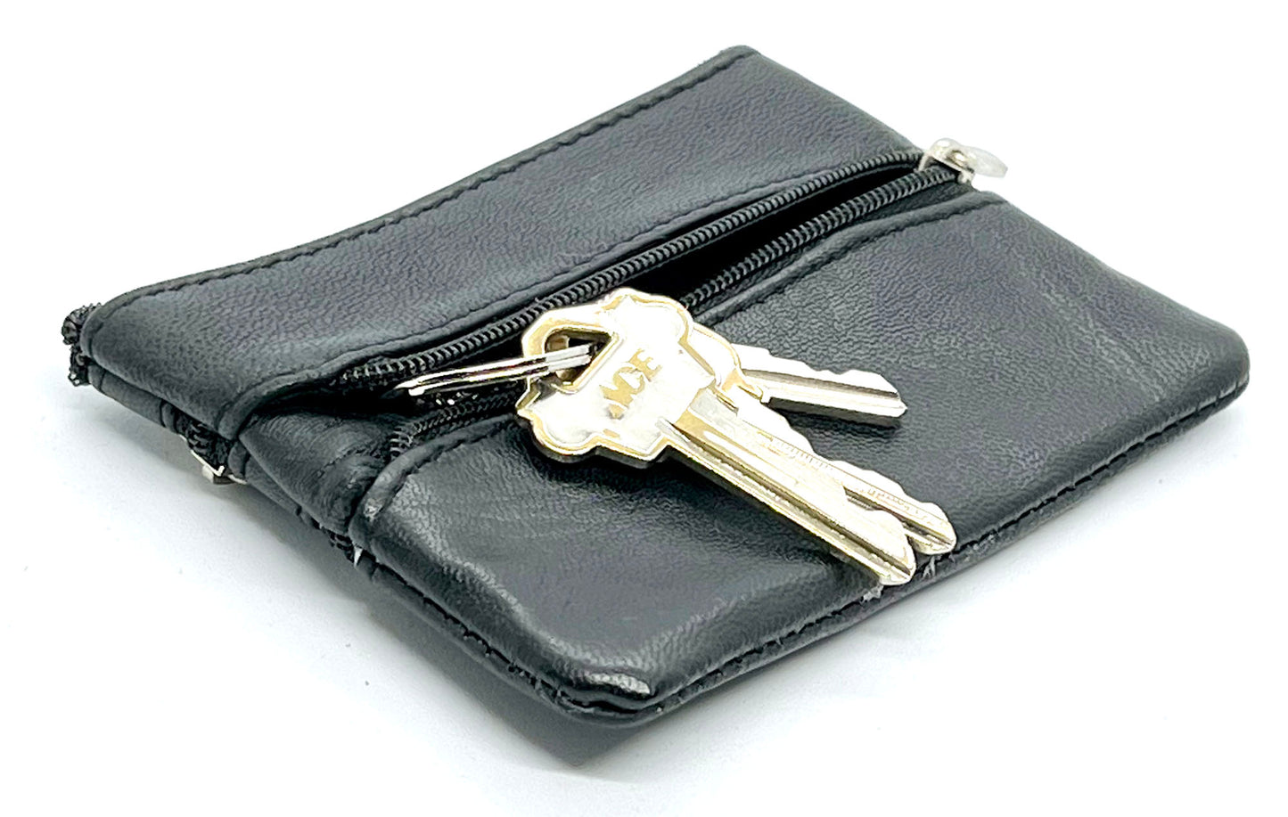 Genuine Leather Coin Purse Keyring Zip Pocket Card Holder Key Chain