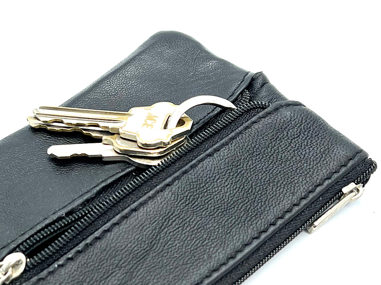 Genuine Leather Coin Purse Keyring Zip Pocket Card Holder Key Chain