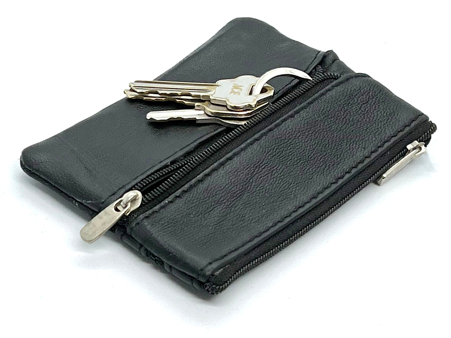 Genuine Leather Coin Purse Keyring Zip Pocket Card Holder Key Chain