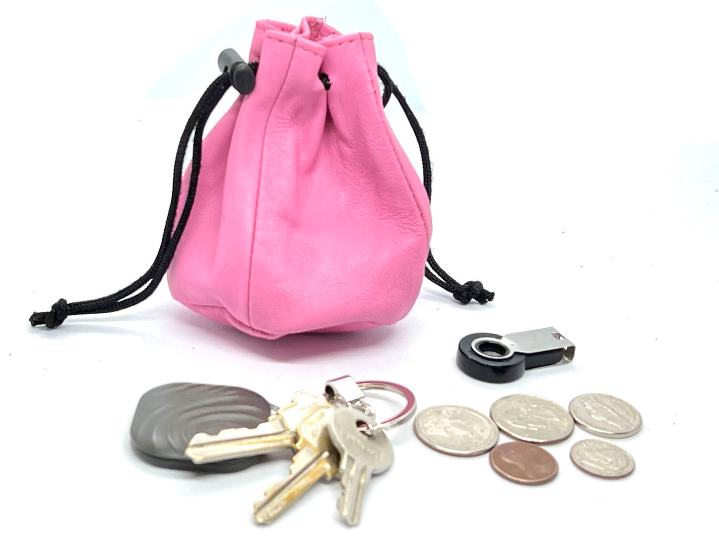Genuine Leather Drawstring Pouch Spring Locks Coin Soft Purse Small Wrist Bag