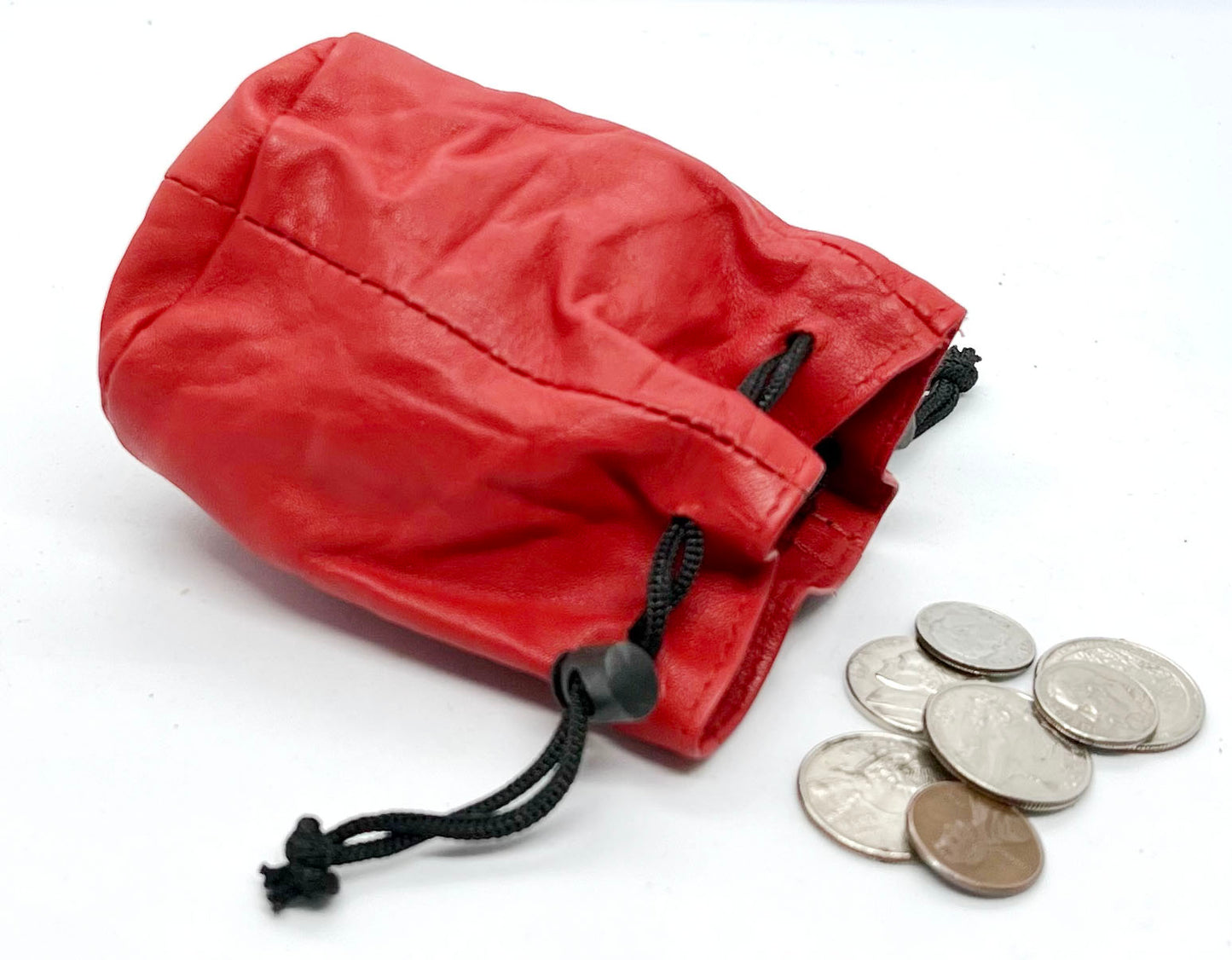 Genuine Leather Drawstring Pouch Spring Locks Coin Soft Purse Small Wrist Bag