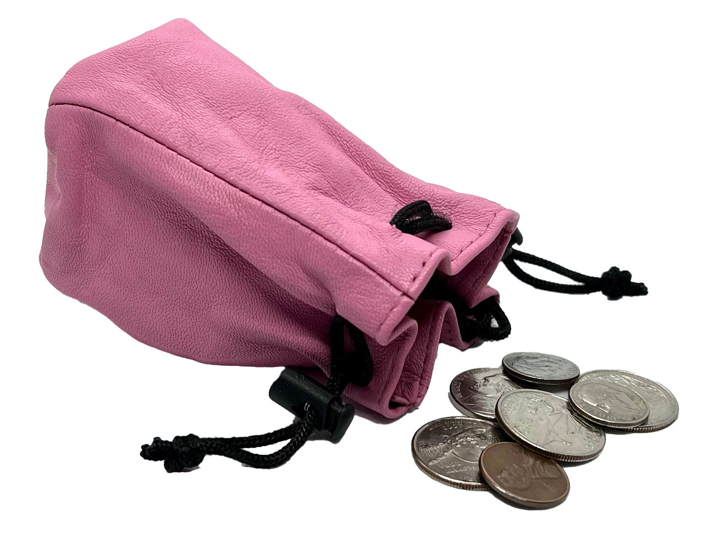 Genuine Leather Drawstring Pouch Spring Locks Coin Soft Purse Small Wrist Bag