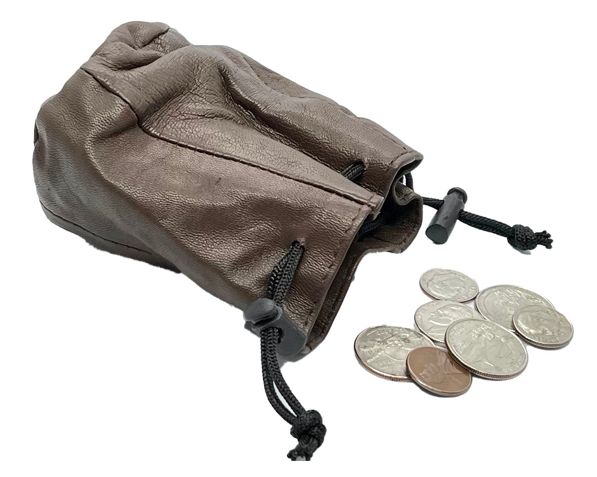Genuine Leather Drawstring Pouch Spring Locks Coin Soft Purse Small Wrist Bag