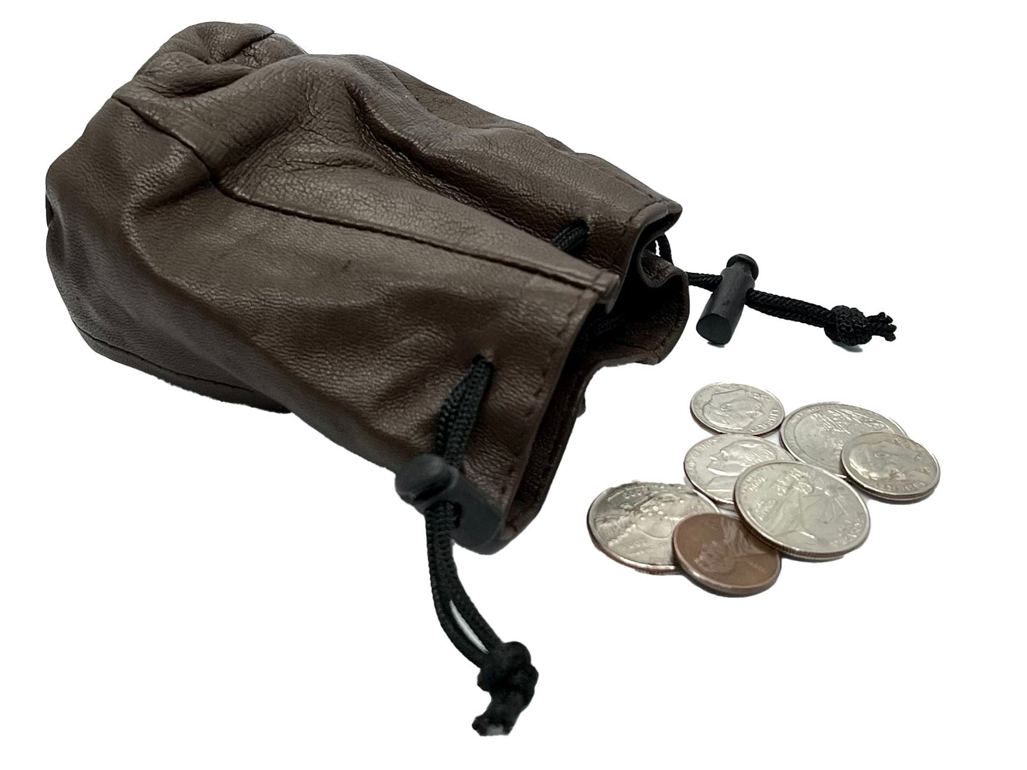 Genuine Leather Drawstring Pouch Spring Locks Coin Soft Purse Small Wrist Bag