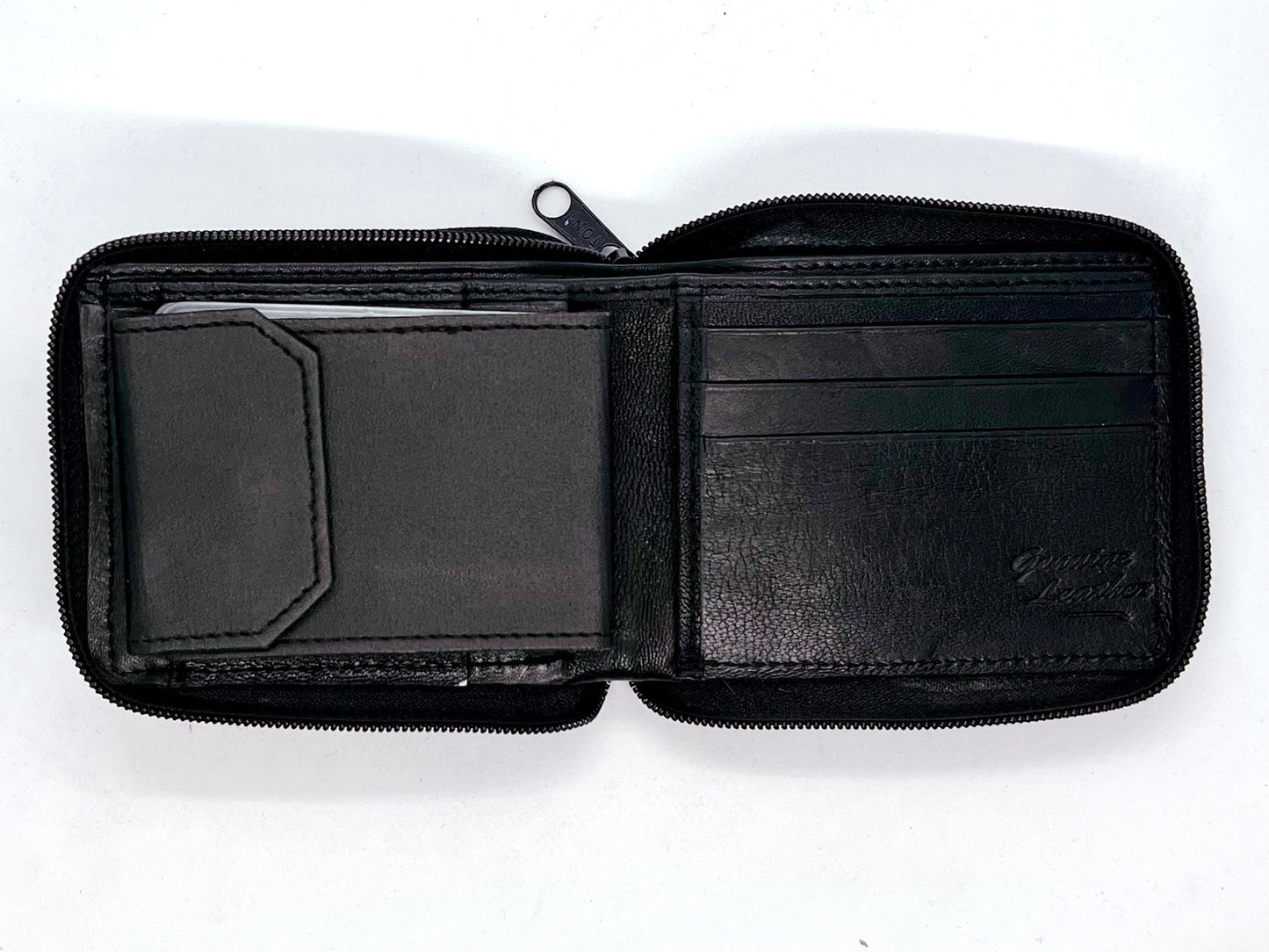 Genuine Leather Men's Bifold Wallet Credit Card Holder Zip Around Clear Card Insert