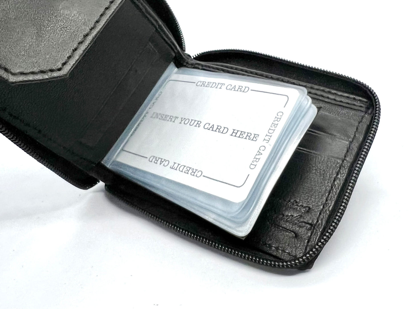 Genuine Leather Men's Bifold Wallet Credit Card Holder Zip Around Clear Card Insert