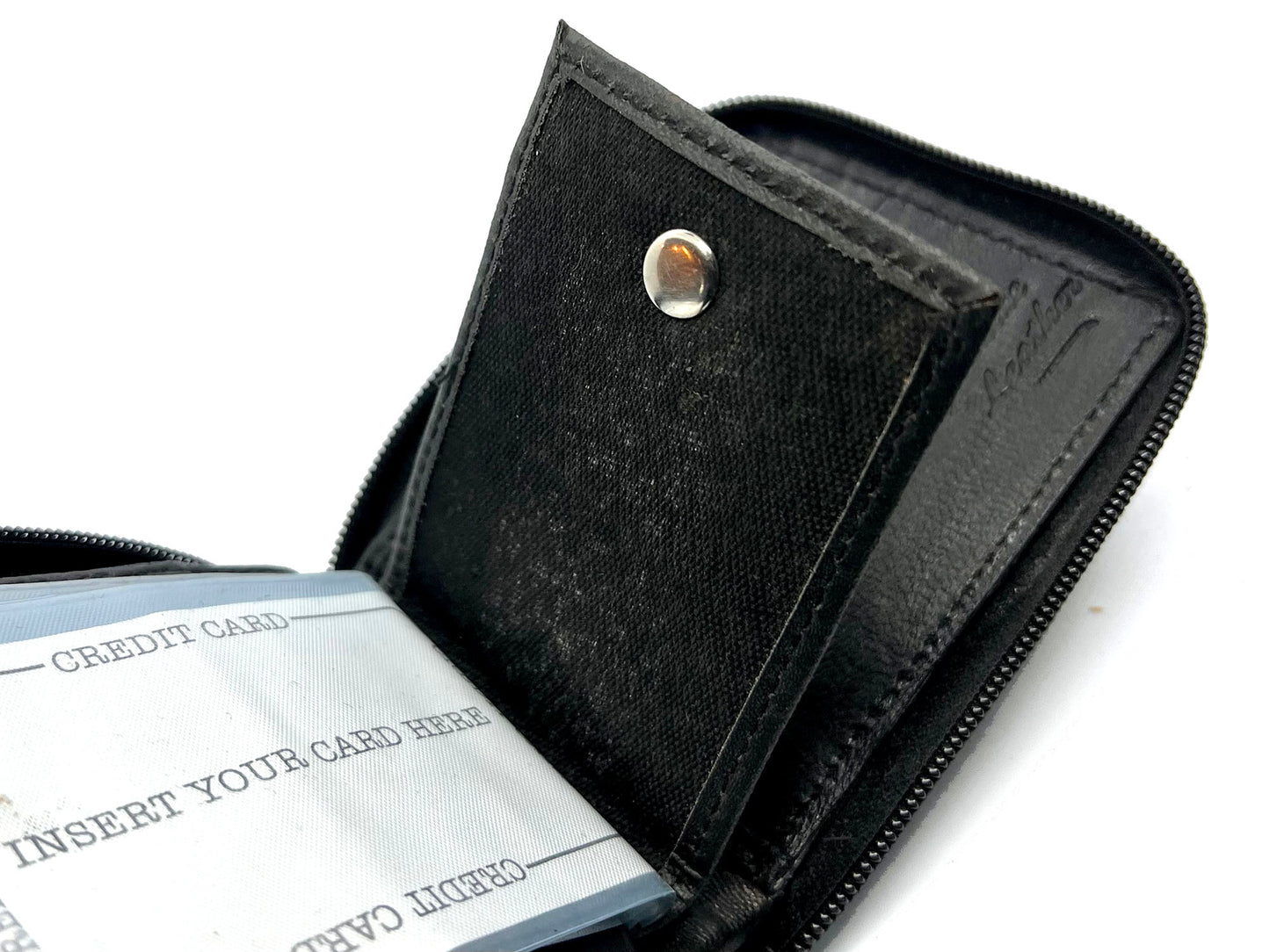 Genuine Leather Men's Bifold Wallet Credit Card Holder Zip Around Clear Card Insert