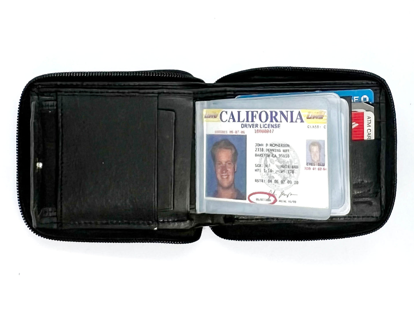 Genuine Leather Men's Bifold Wallet Credit Card Holder Zip Around Clear Card Insert