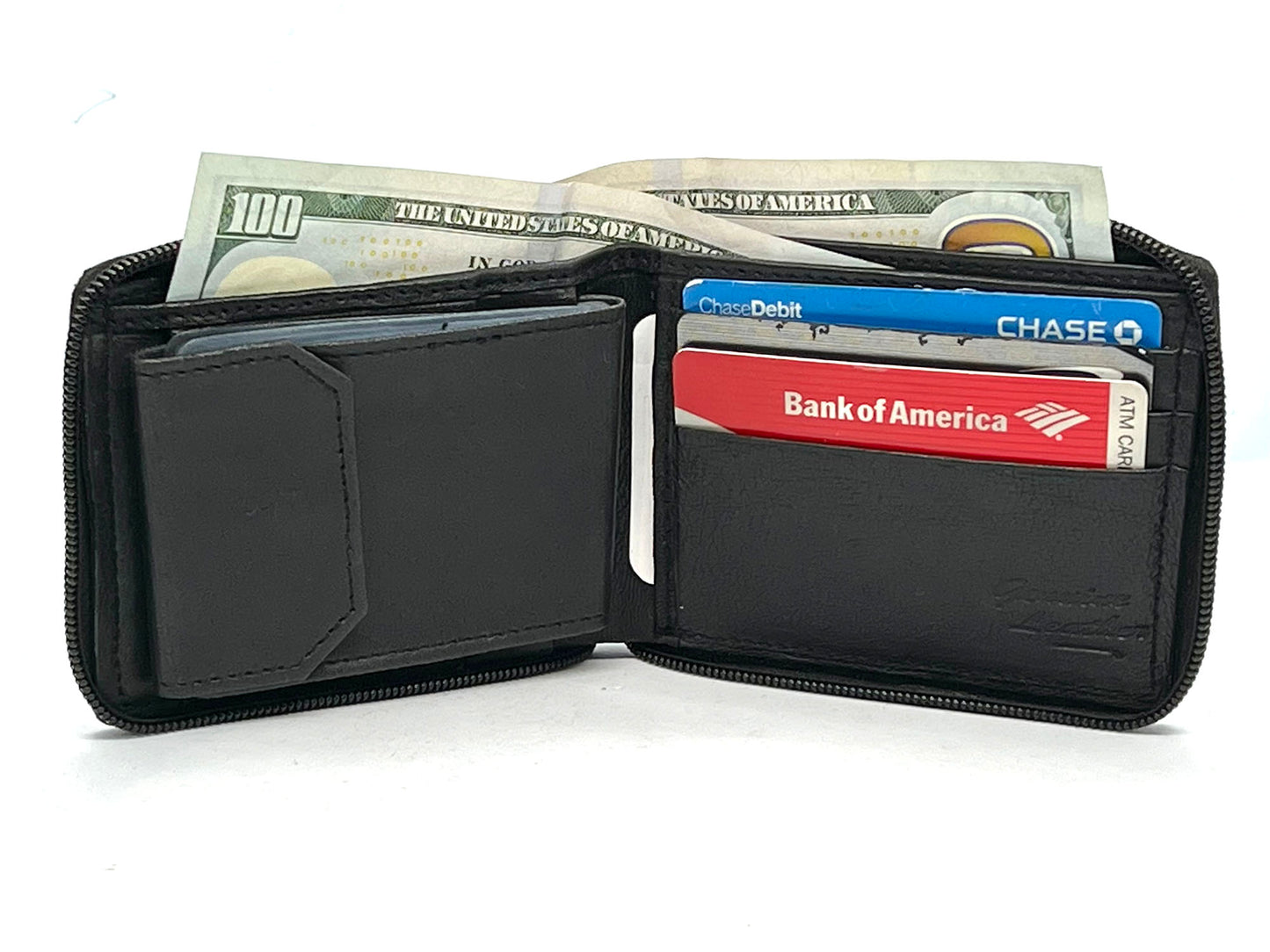 Genuine Leather Men's Bifold Wallet Credit Card Holder Zip Around Clear Card Insert