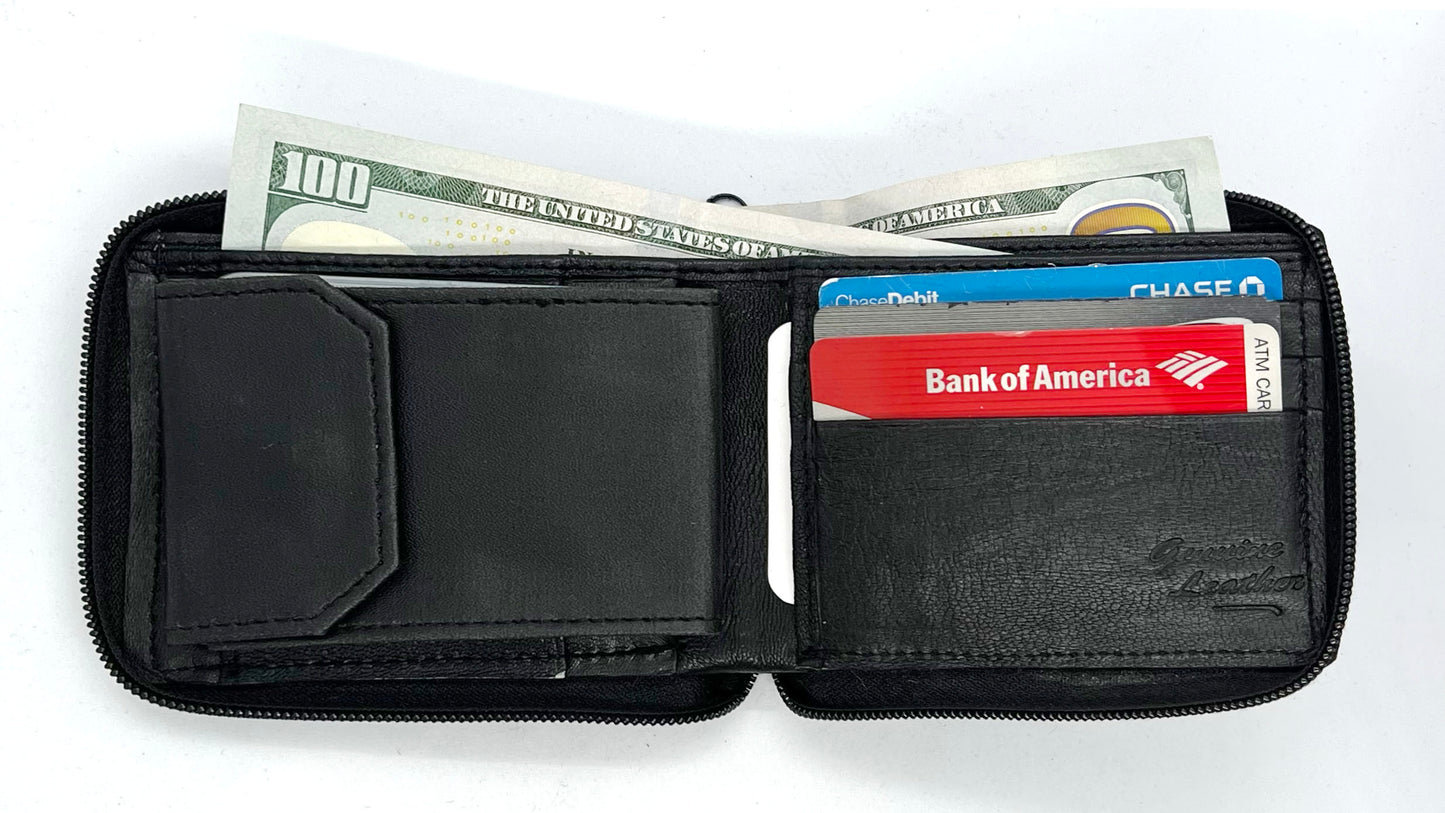 Genuine Leather Men's Bifold Wallet Credit Card Holder Zip Around Clear Card Insert