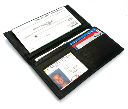 Black Leather Genuine Checkbook Cover Long Wallet Card Organizer Secretary Wallet