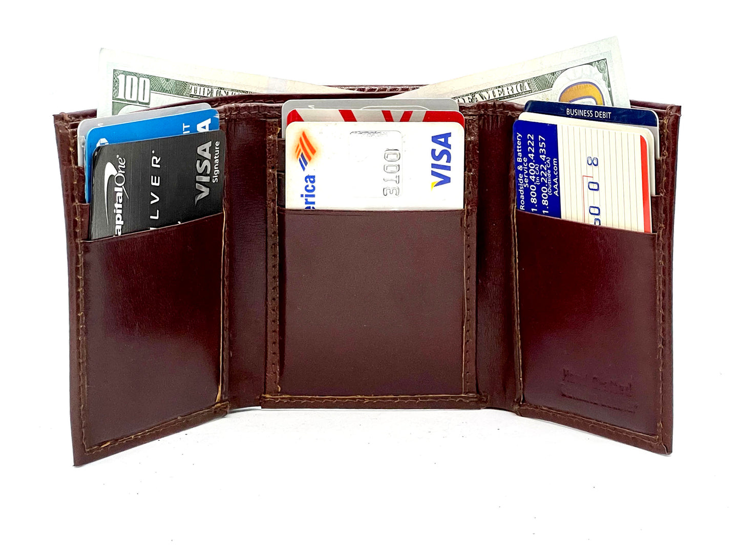 Brown Genuine Leather Men's Trifold Wallet Credit Card Holder Premium Quality