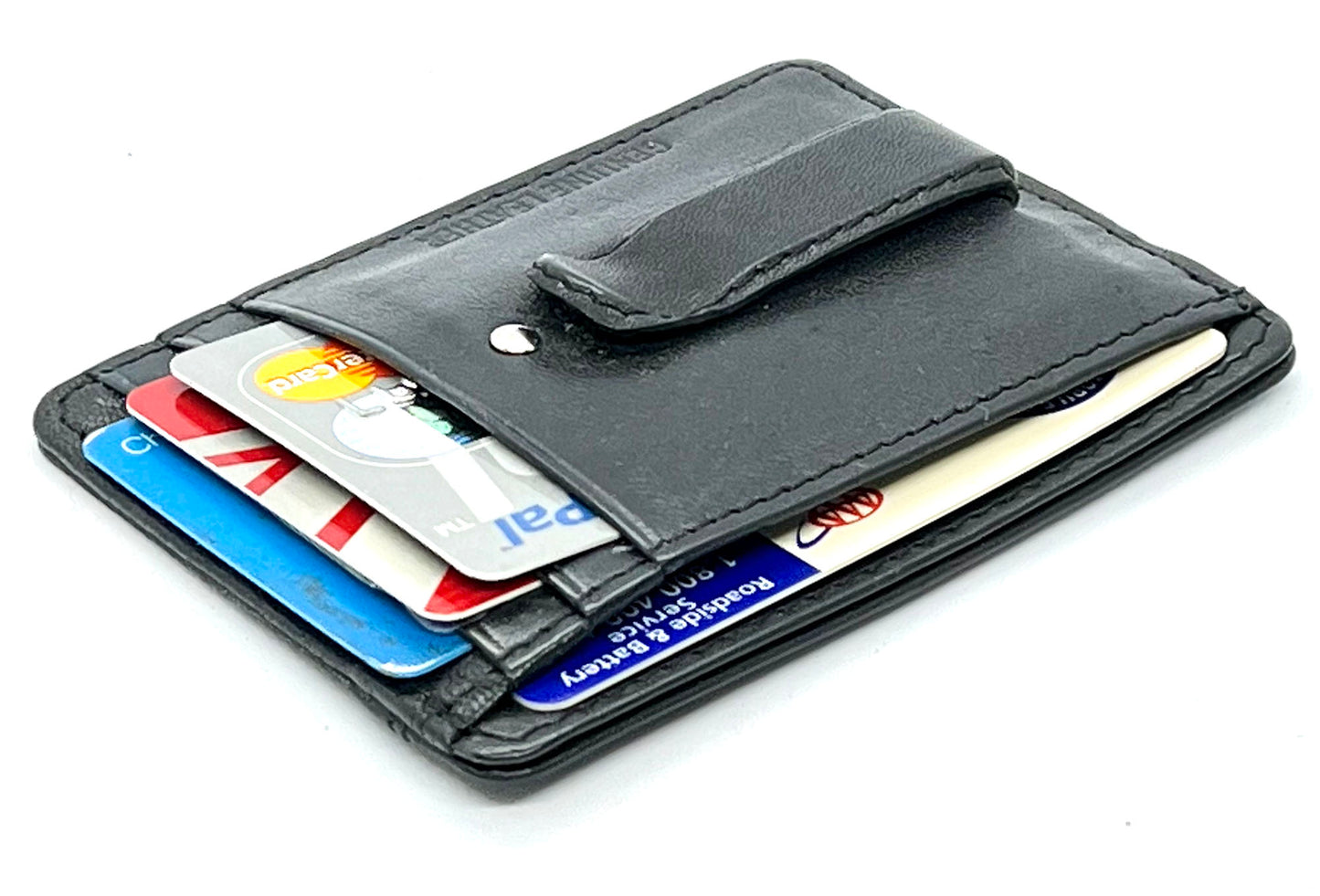 RFID Blocking Black Genuine Leather Men's Money Clip Credit Card ID Wallet