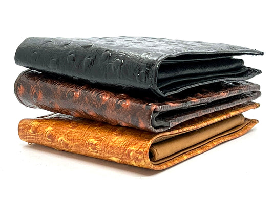 RFID Blocking Genuine Leather Ostrich Print Men's Bifold Wallet Credit Card Holder