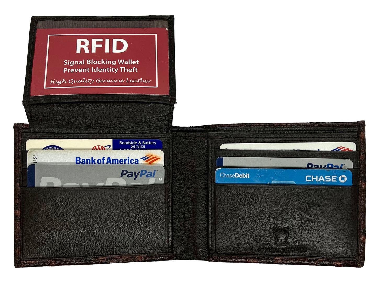 RFID Blocking Genuine Leather Ostrich Print Men's Bifold Wallet Credit Card Holder