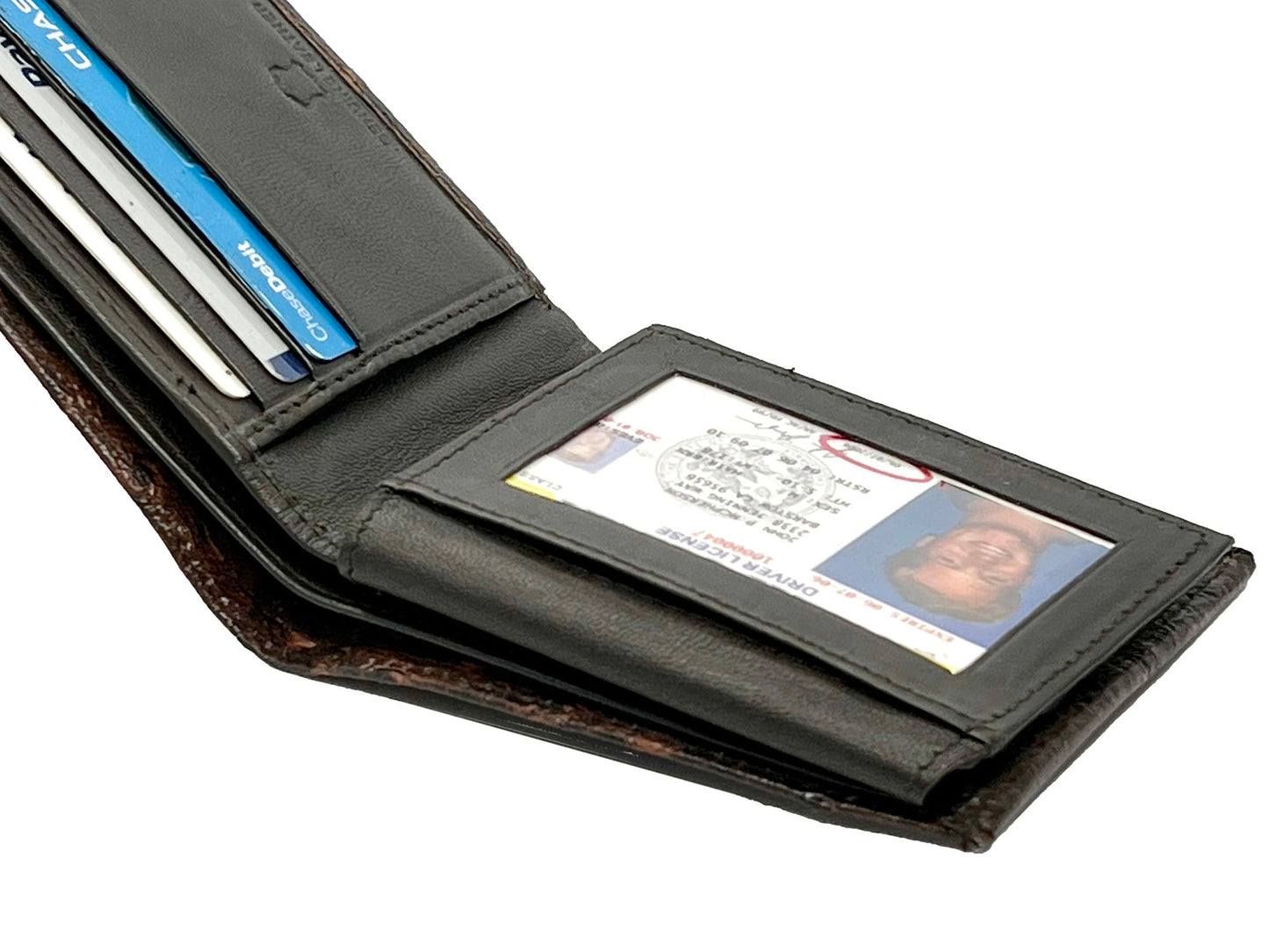 RFID Blocking Genuine Leather Ostrich Print Men's Bifold Wallet Credit Card Holder