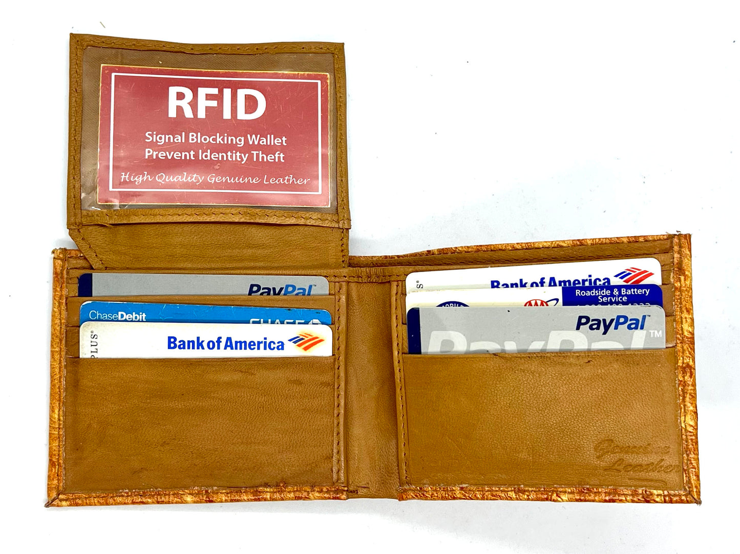 RFID Blocking Genuine Leather Ostrich Print Men's Bifold Wallet Credit Card Holder