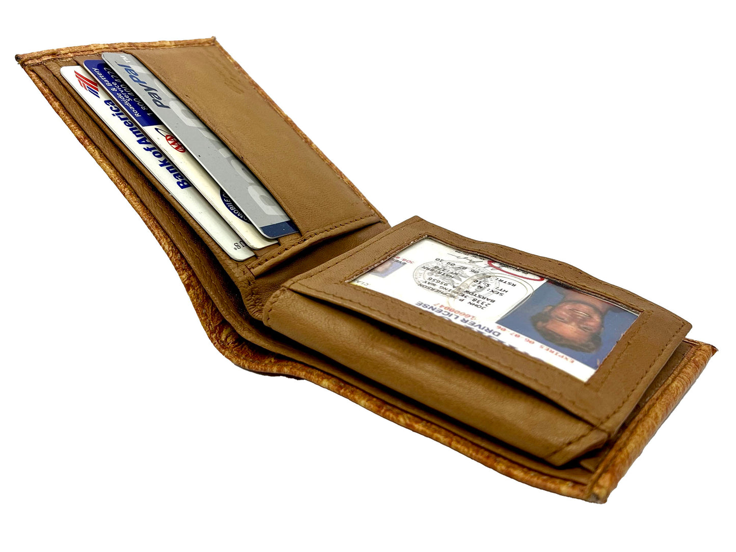 RFID Blocking Genuine Leather Ostrich Print Men's Bifold Wallet Credit Card Holder