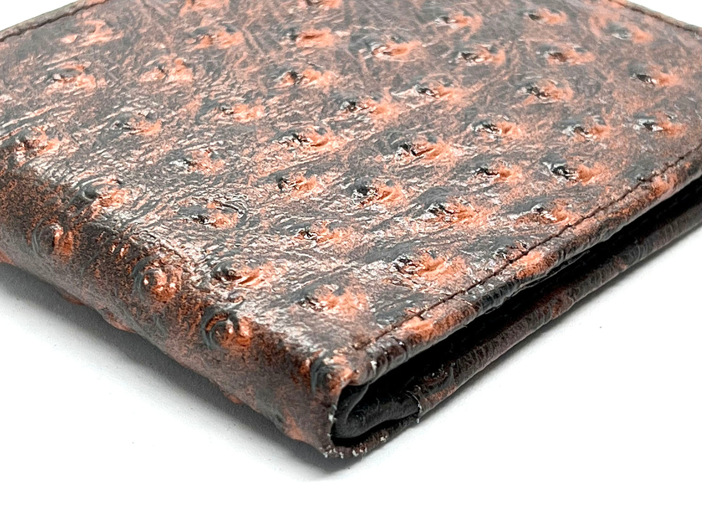 RFID Blocking Genuine Leather Ostrich Print Men's Bifold Wallet Credit Card Holder