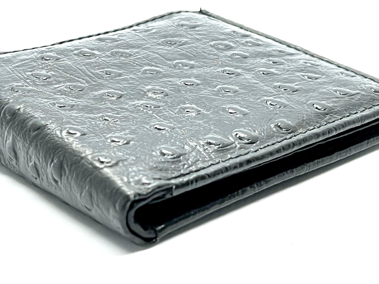 RFID Blocking Genuine Leather Ostrich Print Men's Bifold Wallet Credit Card Holder
