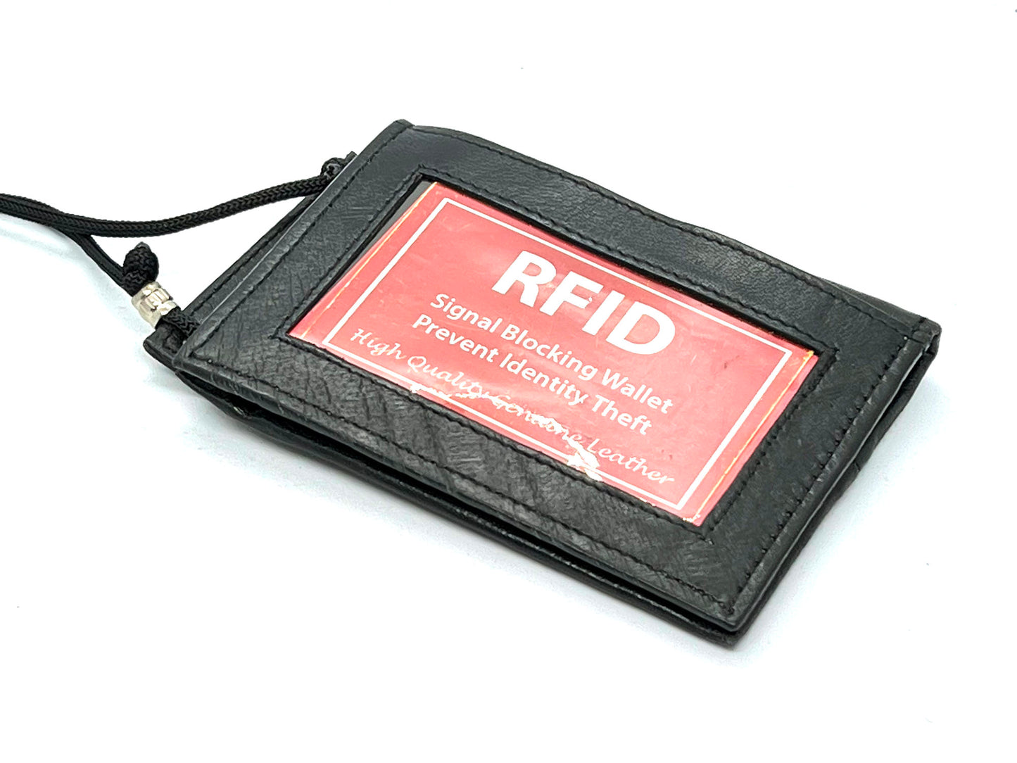 Genuine Leather ID Badge 6 Credit Cards Holder Zip Lanyard Wallet Adjustable Neck Strap