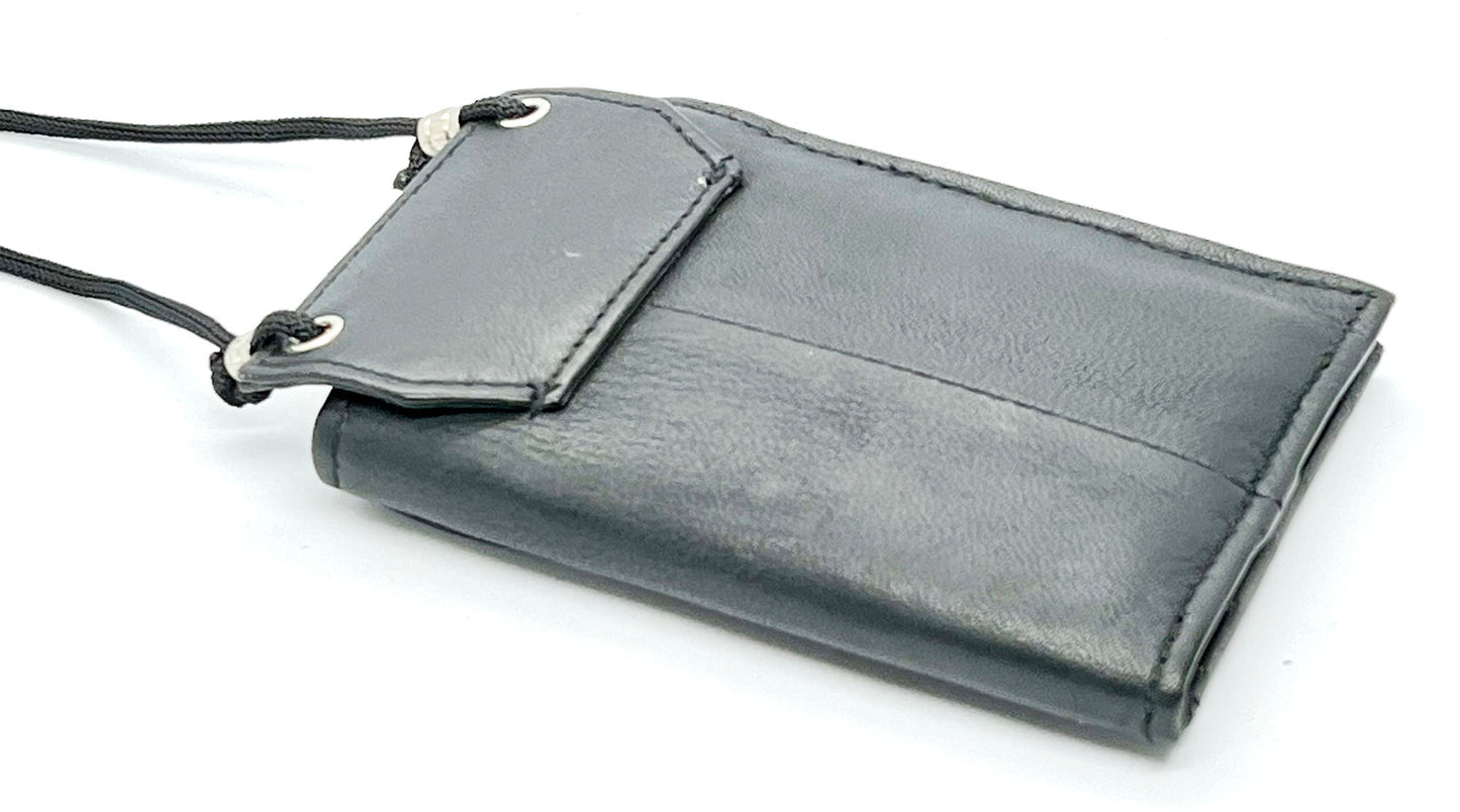 Genuine Leather ID Badge 6 Credit Cards Holder Zip Lanyard Wallet Adjustable Neck Strap