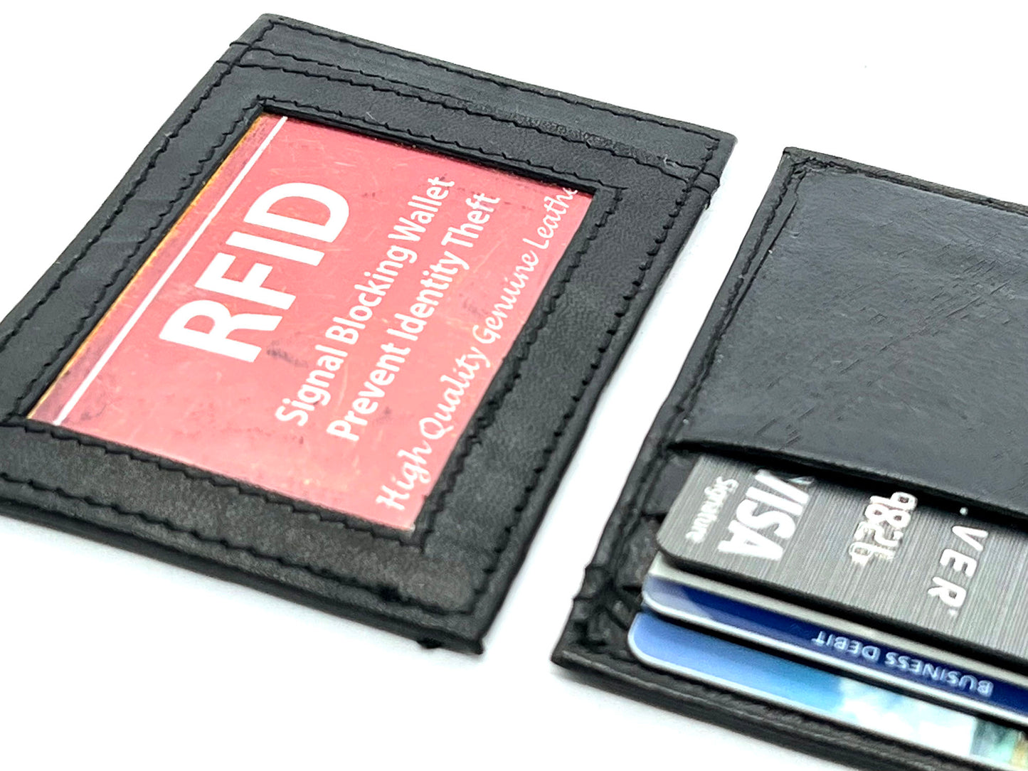 Black Genuine Leather Men's Wallet ID Credit Card Thin Holder Minimalist Ultra Thin