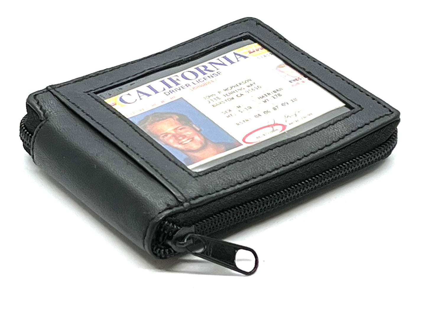 Genuine Leather Men's Bifold Wallet Credit Card Holder Zip Around Clear Card Insert