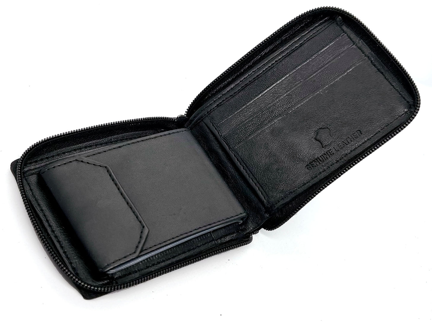 Genuine Leather Men's Bifold Wallet Credit Card Holder Zip Around Clear Card Insert