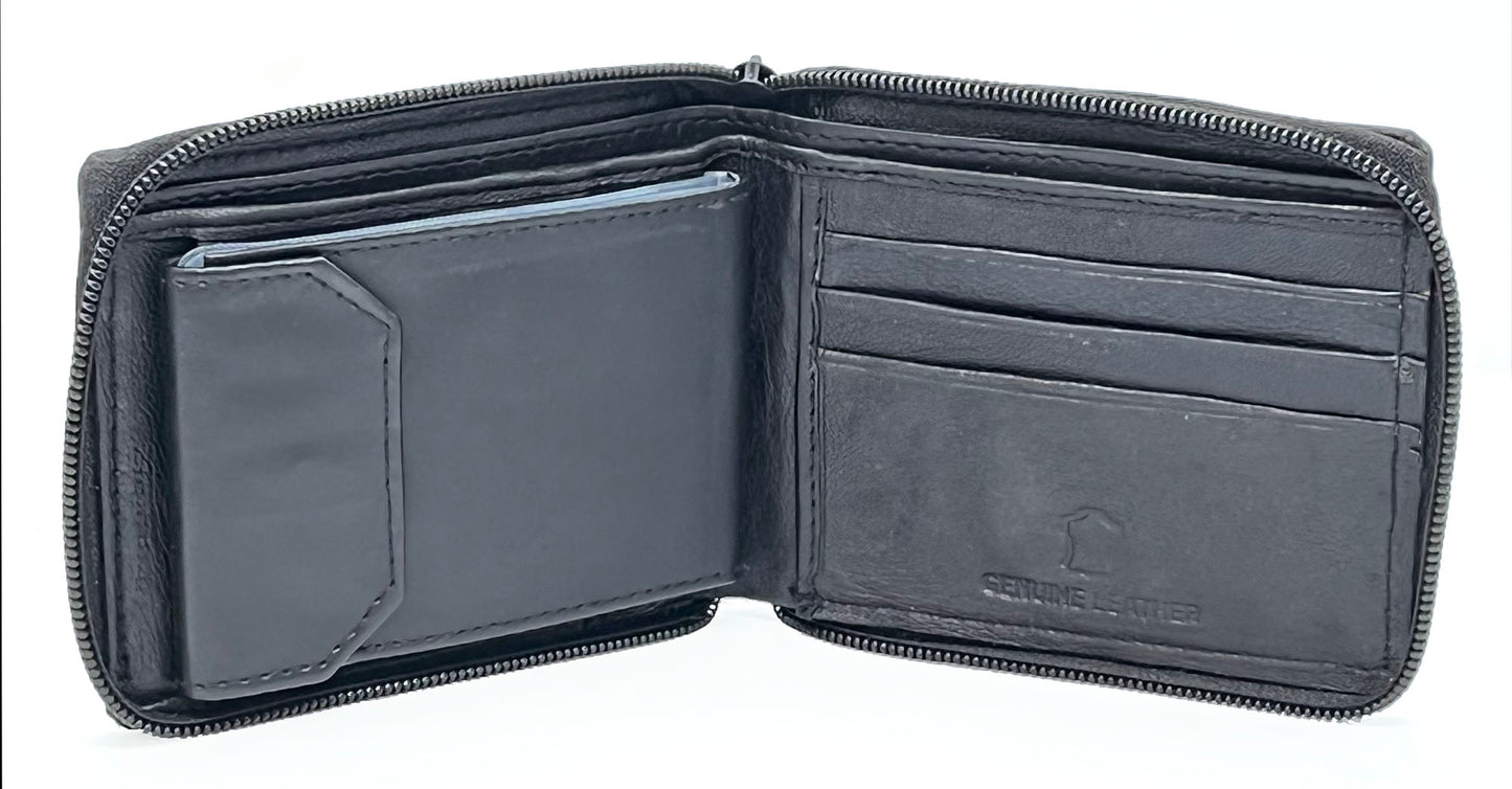 Genuine Leather Men's Bifold Wallet Credit Card Holder Zip Around Clear Card Insert