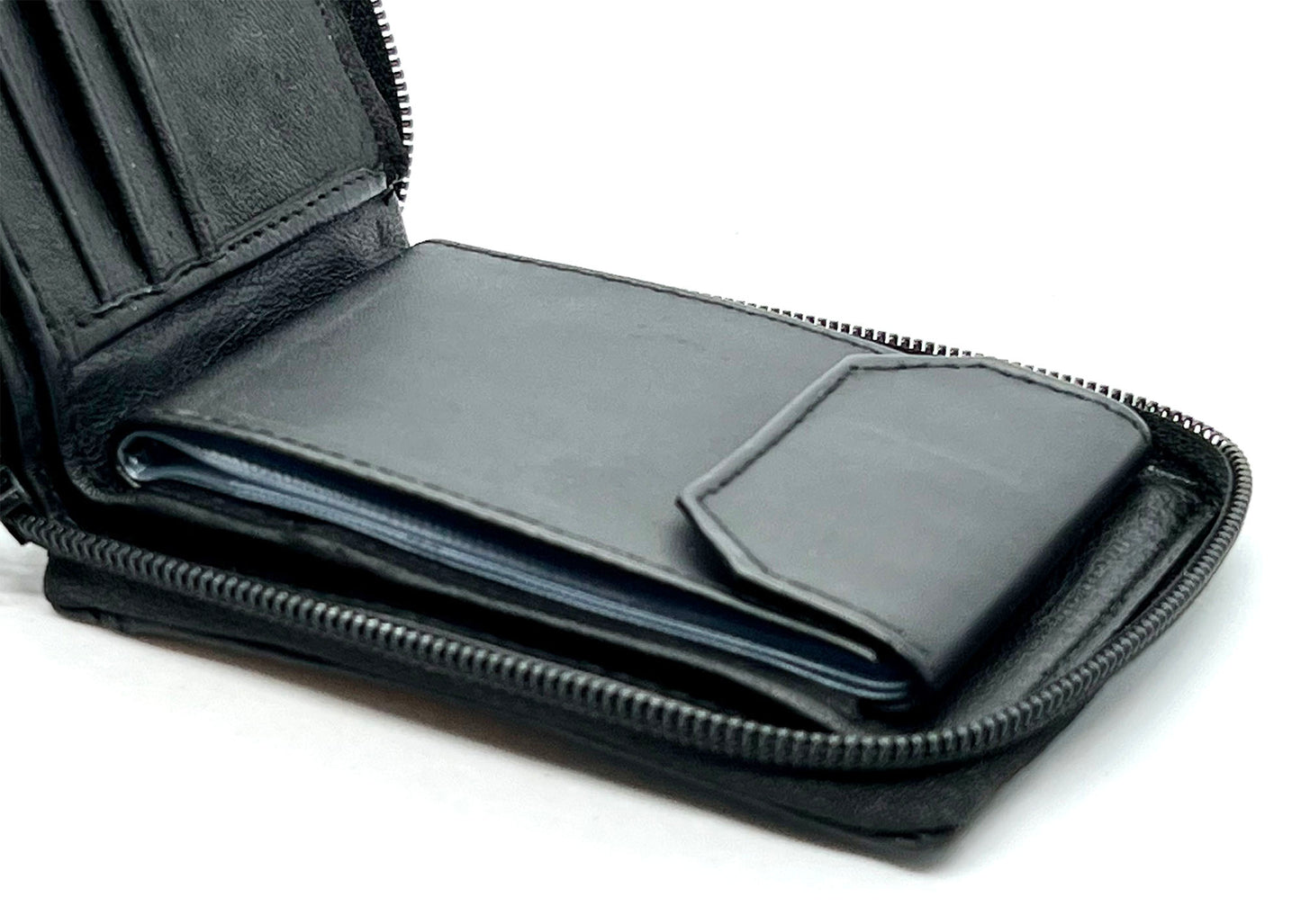 Genuine Leather Men's Bifold Wallet Credit Card Holder Zip Around Clear Card Insert