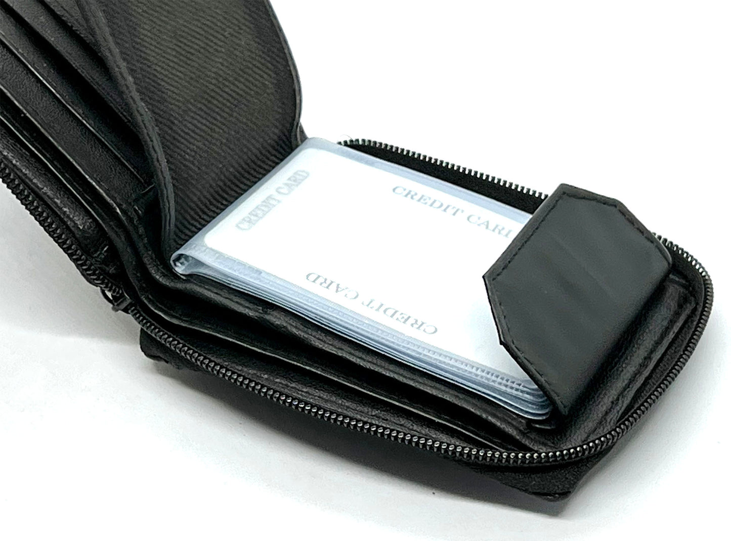 Genuine Leather Men's Bifold Wallet Credit Card Holder Zip Around Clear Card Insert