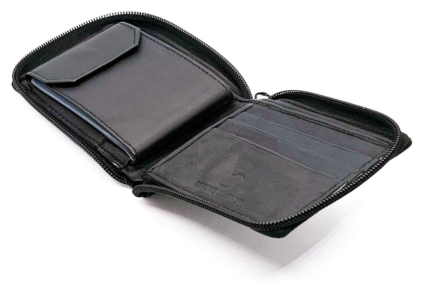 Genuine Leather Men's Bifold Wallet Credit Card Holder Zip Around Clear Card Insert