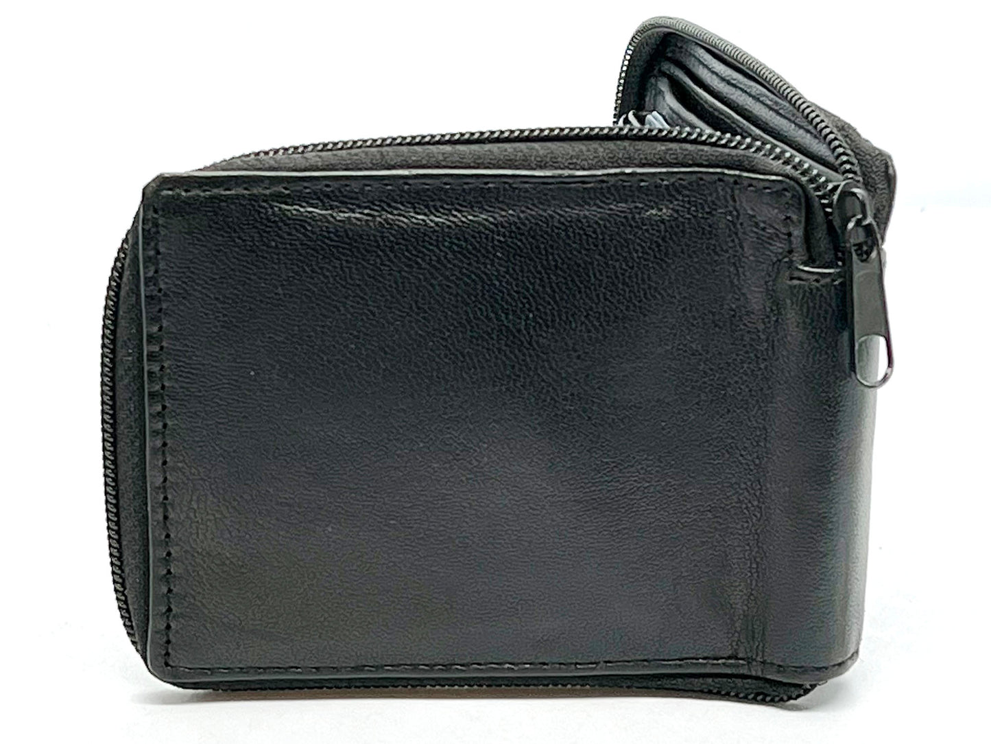 Genuine Leather Men's Bifold Wallet Credit Card Holder Zip Around Clear Card Insert