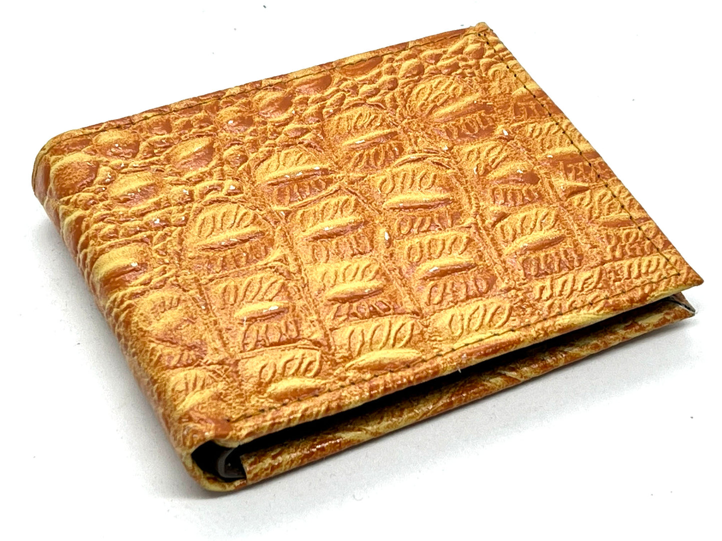 Genuine Leather Men's Croc Print Bifold Wallet Flip Up Card Holder